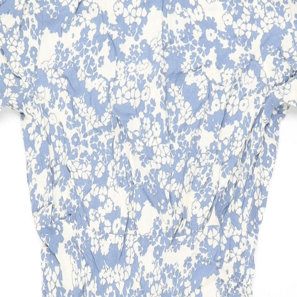 Marks and Spencer Womens Blue Floral Viscose A-Line Size 8 Round Neck Zip