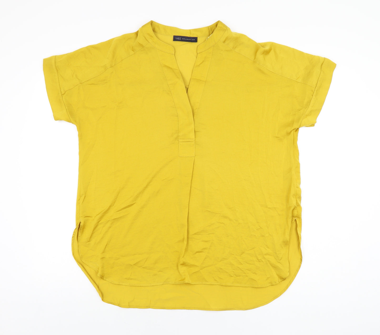 Marks and Spencer Womens Yellow Polyester Basic Blouse Size 10 V-Neck