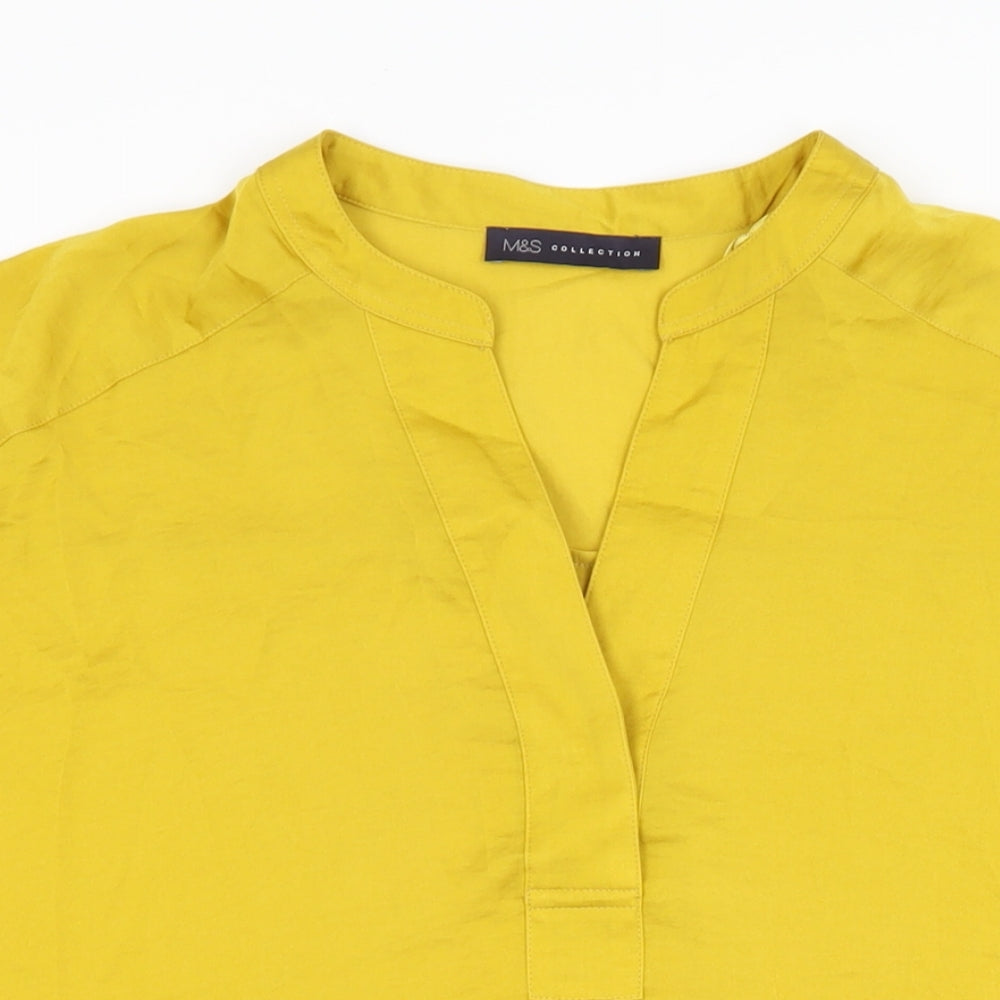 Marks and Spencer Womens Yellow Polyester Basic Blouse Size 10 V-Neck