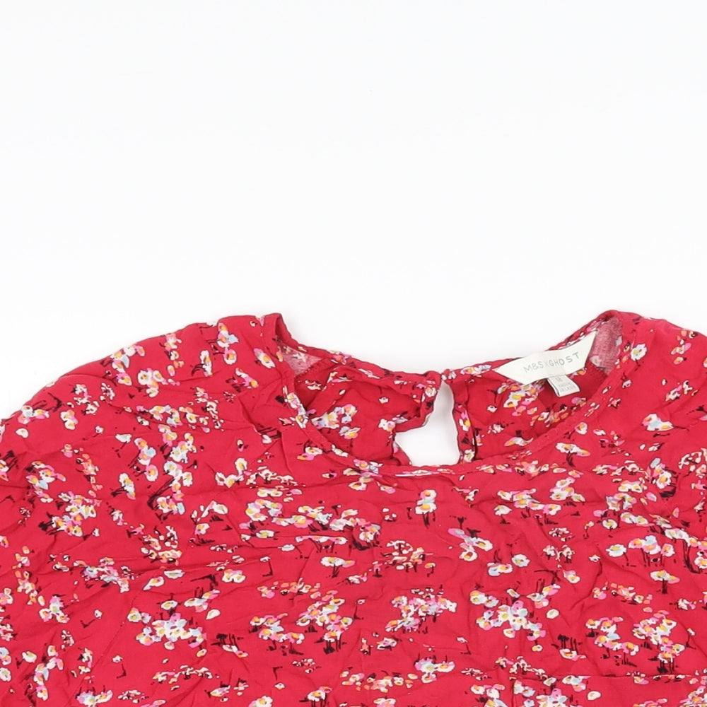 Marks and Spencer Womens Red Floral Viscose Basic T-Shirt Size 18 Round Neck