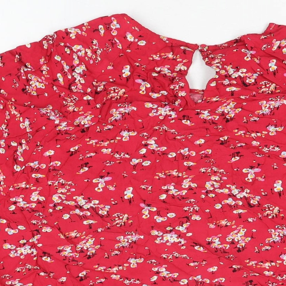 Marks and Spencer Womens Red Floral Viscose Basic T-Shirt Size 18 Round Neck