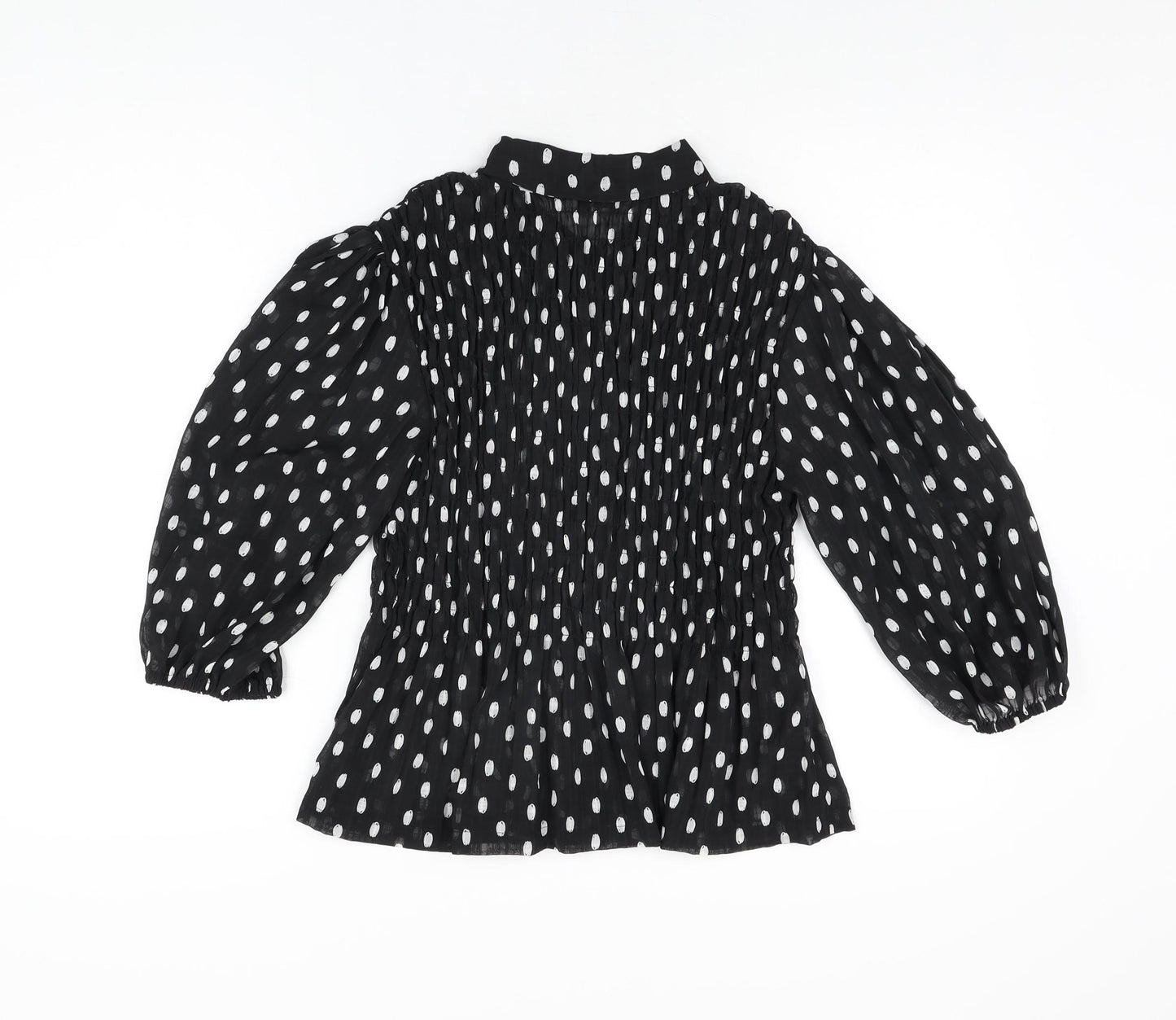 Marks and Spencer Womens Black Polka Dot Polyester Basic Button-Up Size 8 Collared