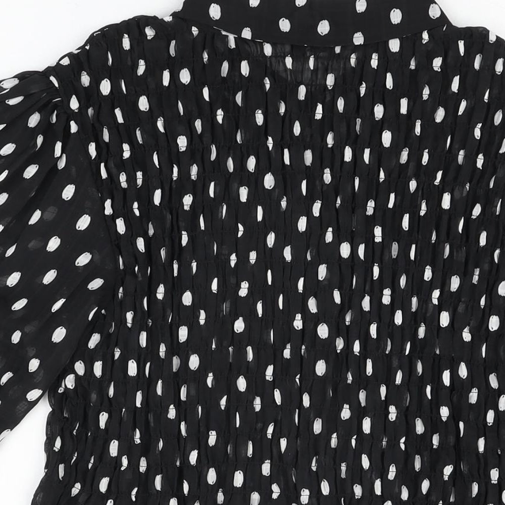 Marks and Spencer Womens Black Polka Dot Polyester Basic Button-Up Size 8 Collared