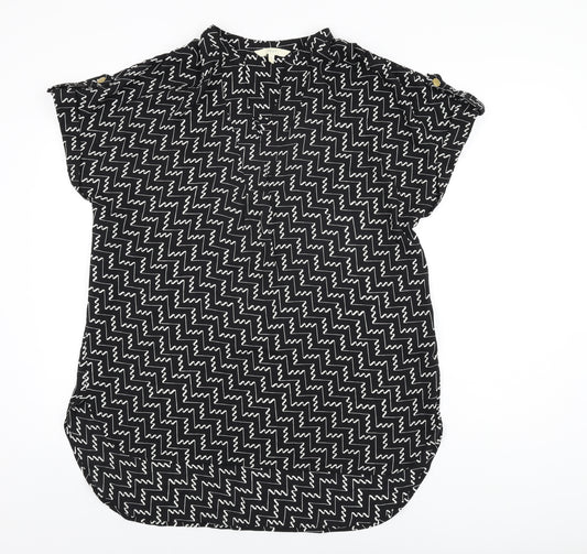 NEXT Womens Black Geometric Polyester Basic Blouse Size 10 V-Neck