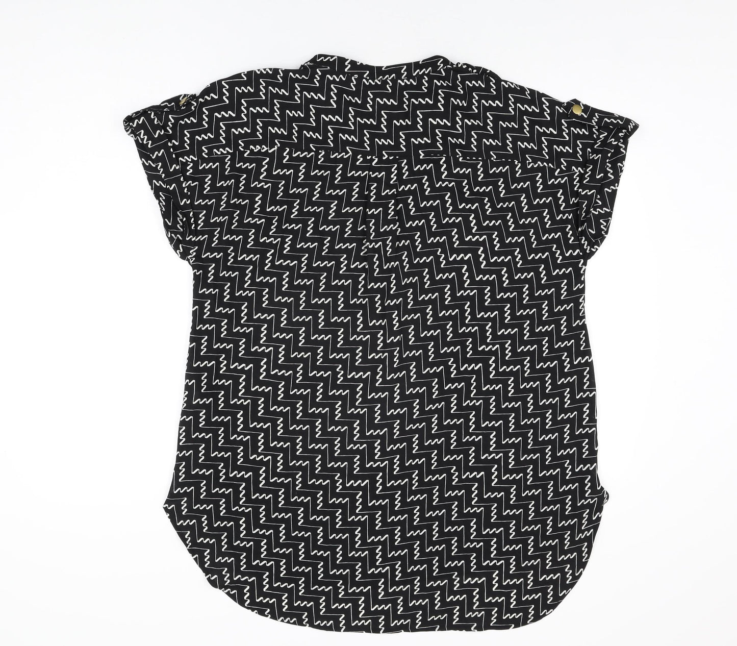 NEXT Womens Black Geometric Polyester Basic Blouse Size 10 V-Neck