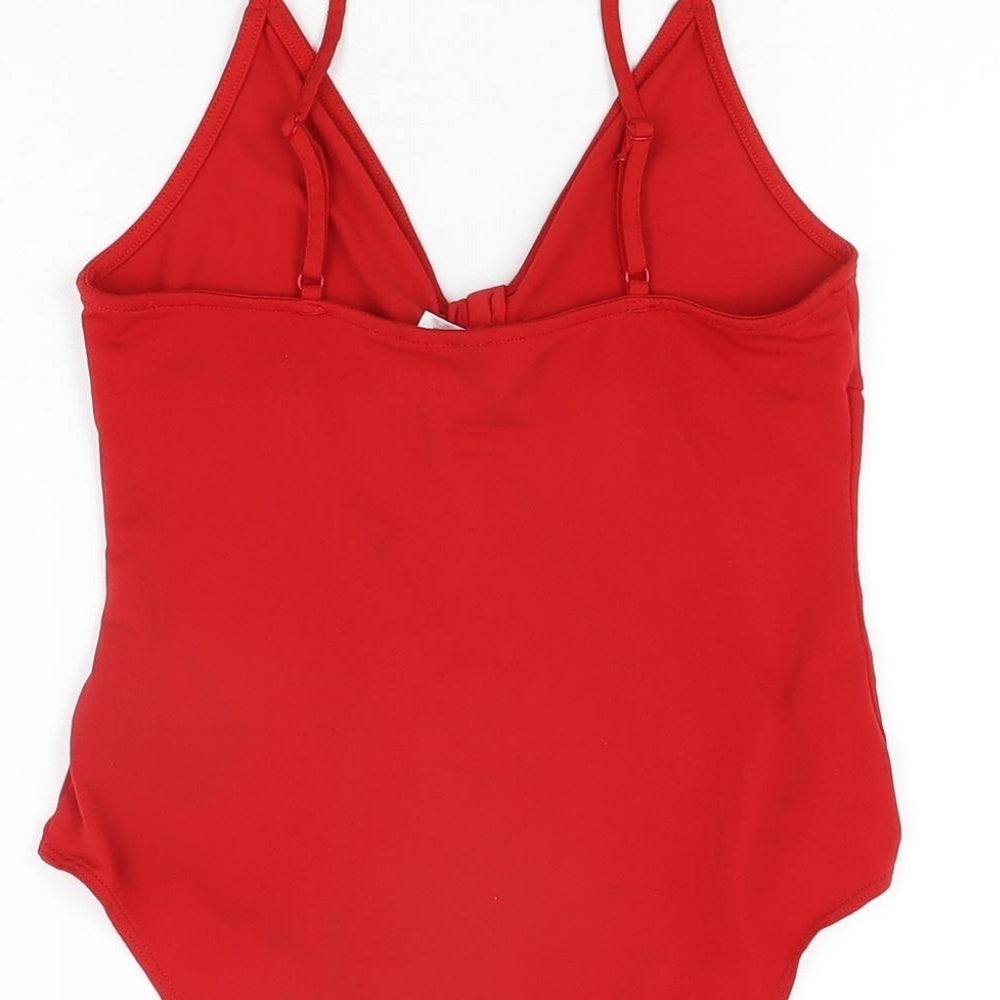 H&M Womens Red Polyester Bodysuit One-Piece Size M Snap