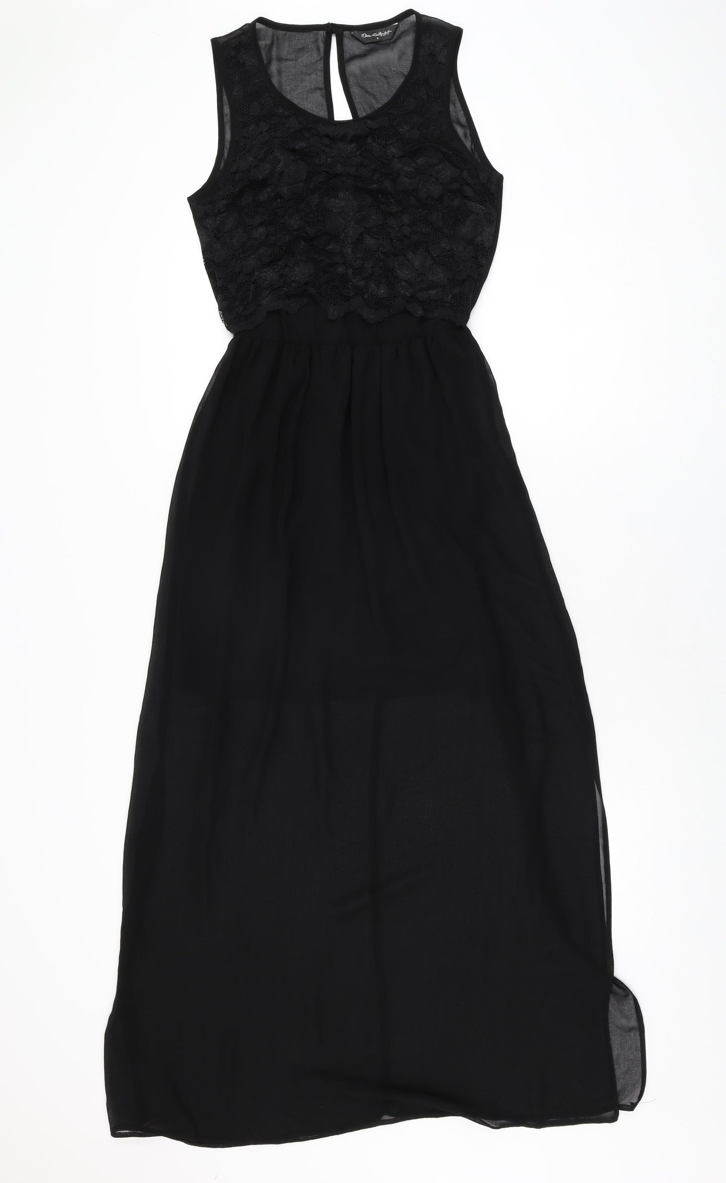 Miss Selfridge Womens Black Polyester Maxi Size 6 Round Neck Button