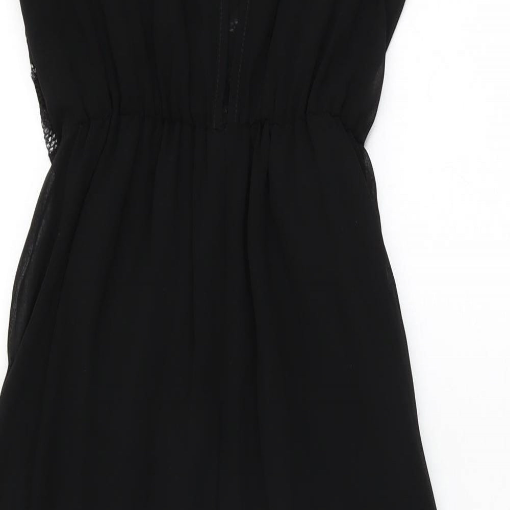 Miss Selfridge Womens Black Polyester Maxi Size 6 Round Neck Button