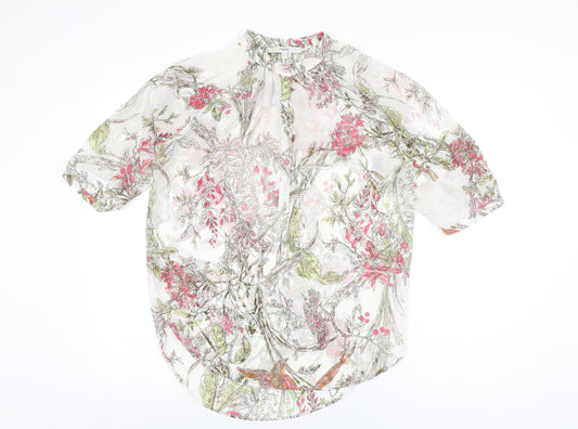 NEXT Womens White Floral Polyester Basic Blouse Size 10 Round Neck