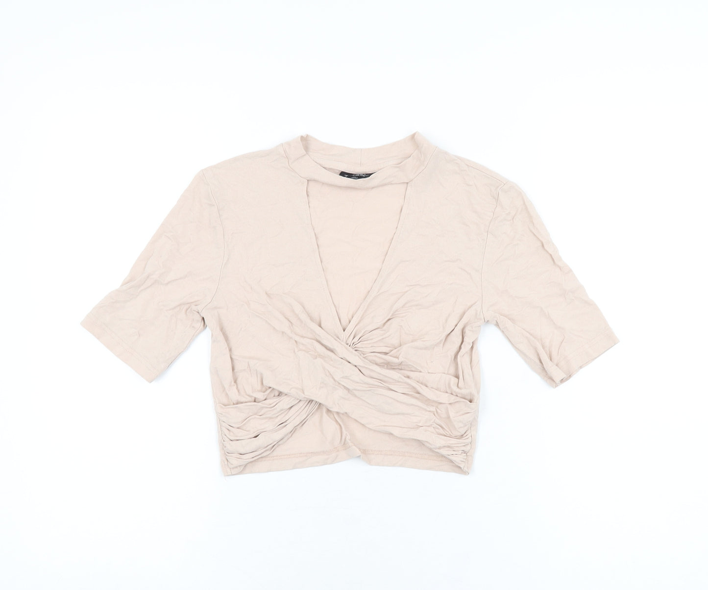 Topshop Womens Pink Viscose Cropped T-Shirt Size 10 V-Neck