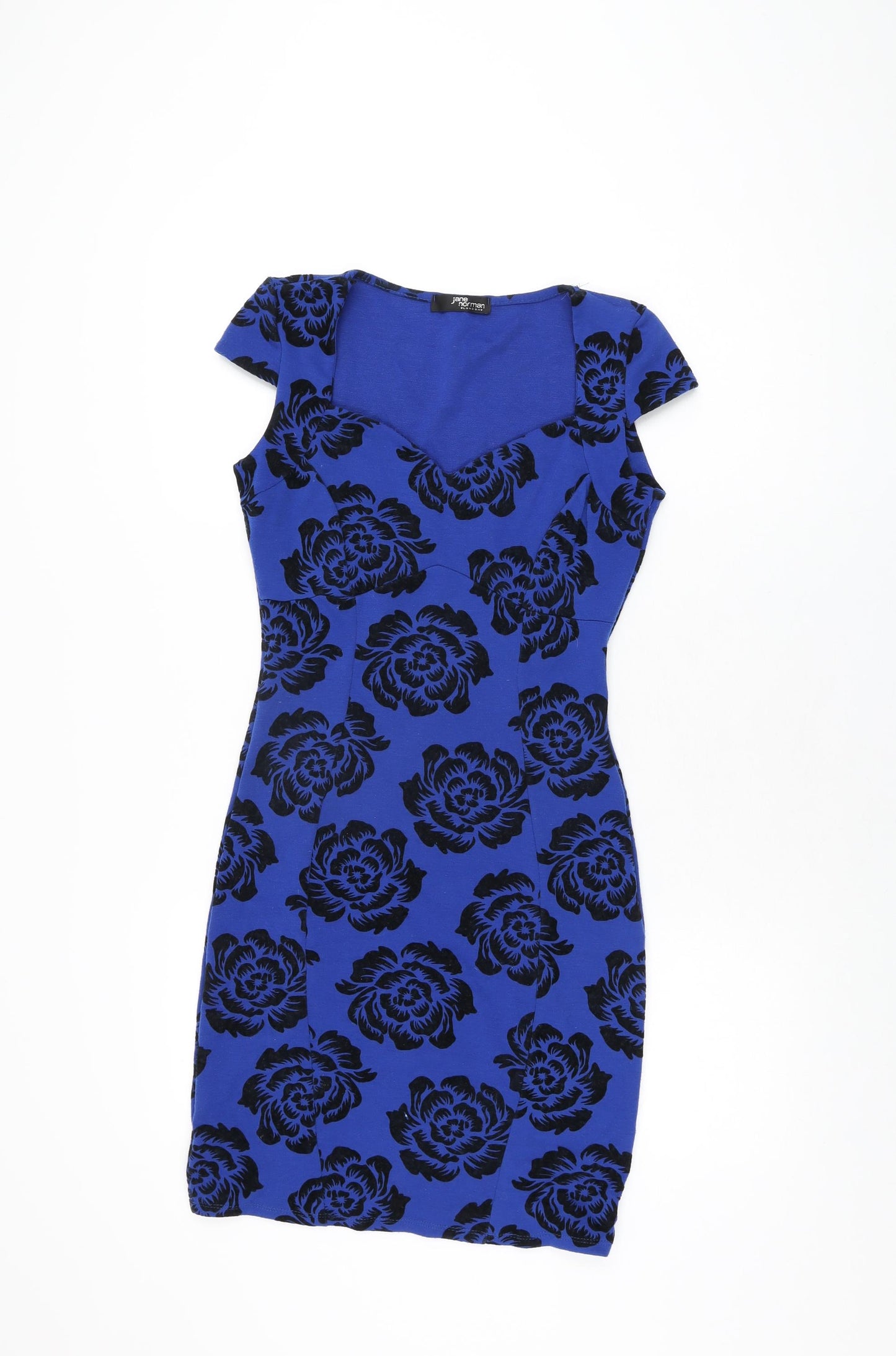 Jane Norman Womens Blue Floral Polyester Bodycon Size 10 Sweetheart Pullover