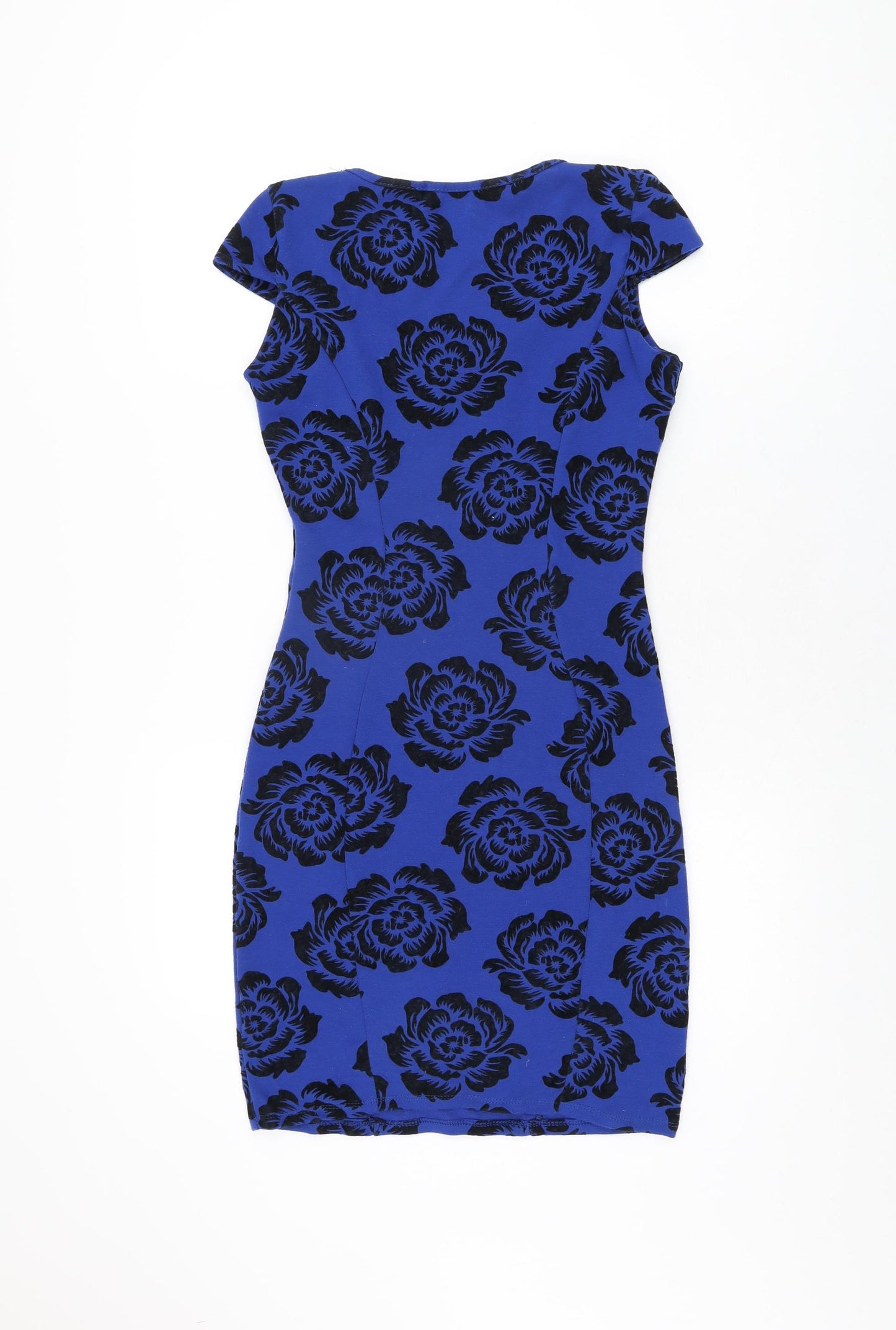 Jane Norman Womens Blue Floral Polyester Bodycon Size 10 Sweetheart Pullover