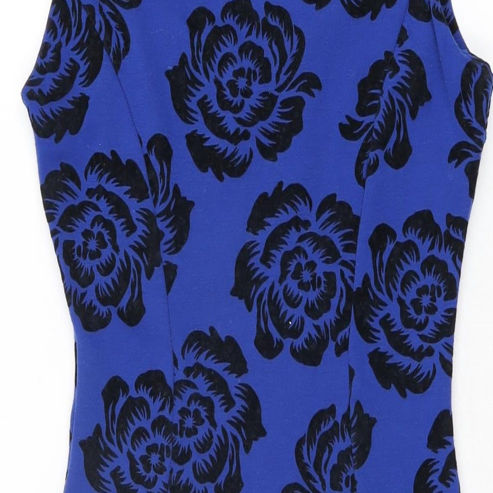 Jane Norman Womens Blue Floral Polyester Bodycon Size 10 Sweetheart Pullover