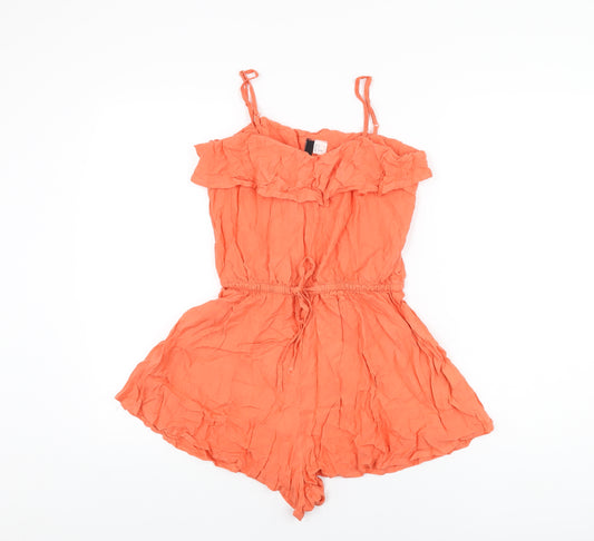 H&M Womens Orange Viscose Playsuit One-Piece Size 8 L3 in Drawstring