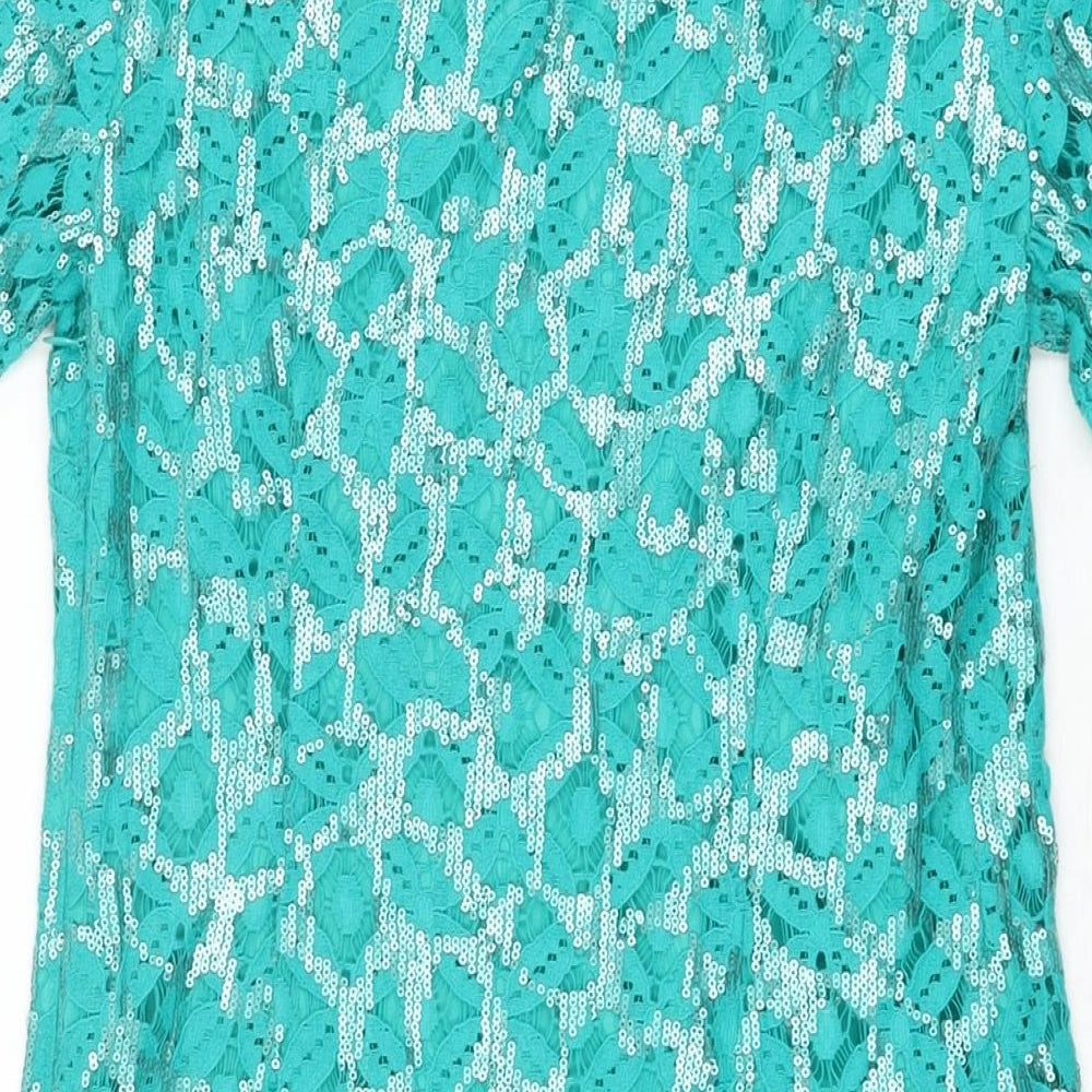 Monsoon Womens Blue Floral Cotton Shift Size 8 Round Neck Zip