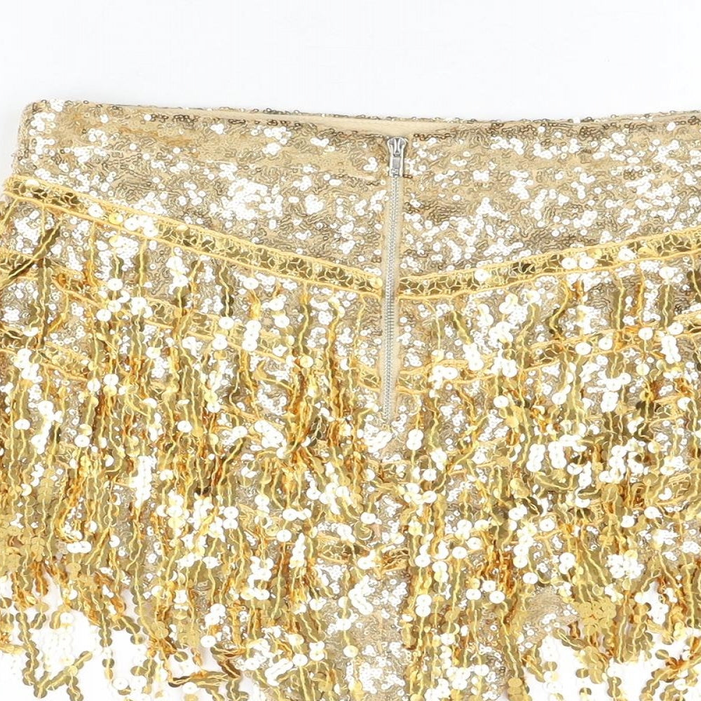 Elsie Fred Womens Gold Polyester Hot Pants Shorts Size S Regular Zip - Sequins