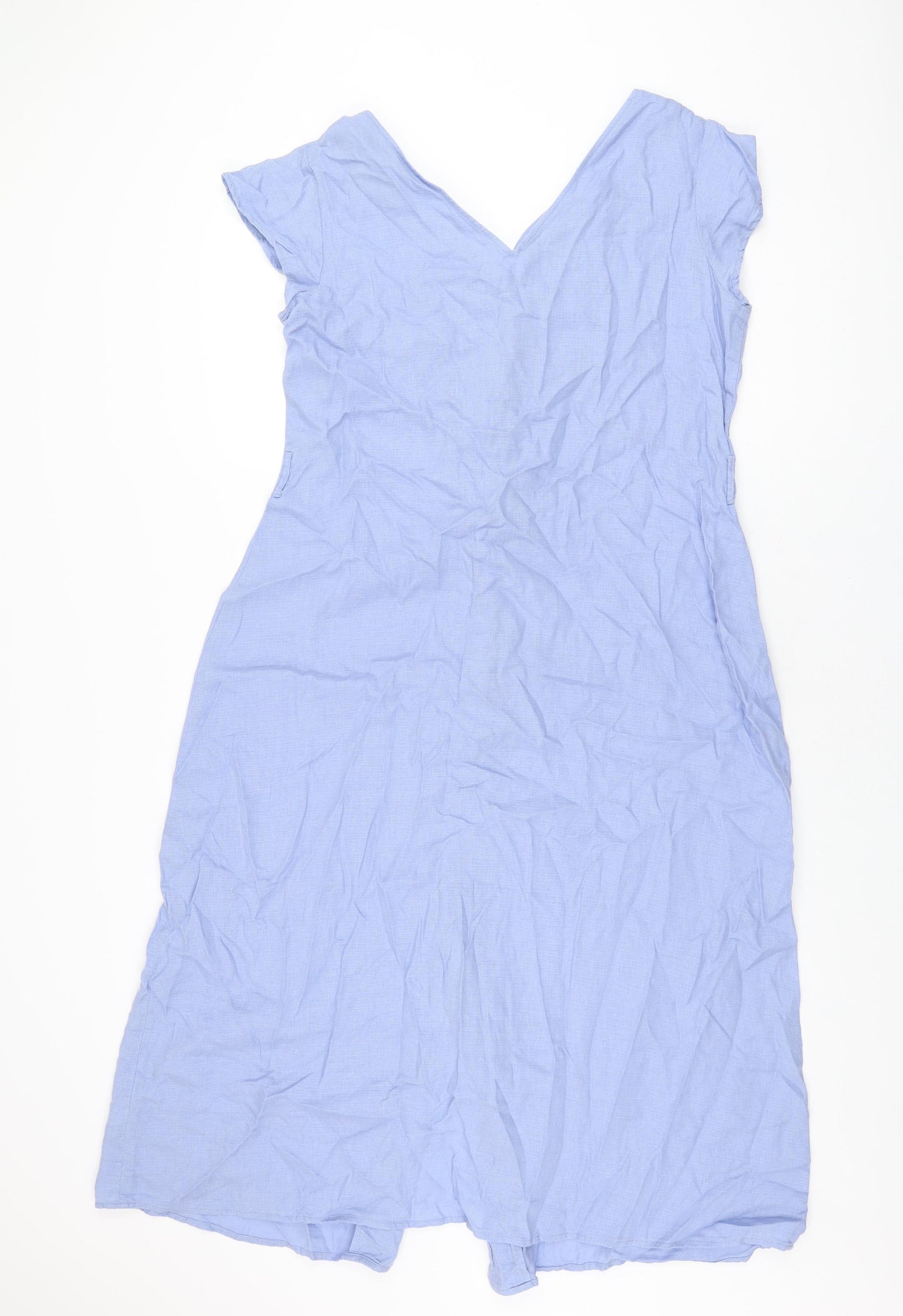 NEXT Womens Blue Lyocell A-Line Size 14 V-Neck Button