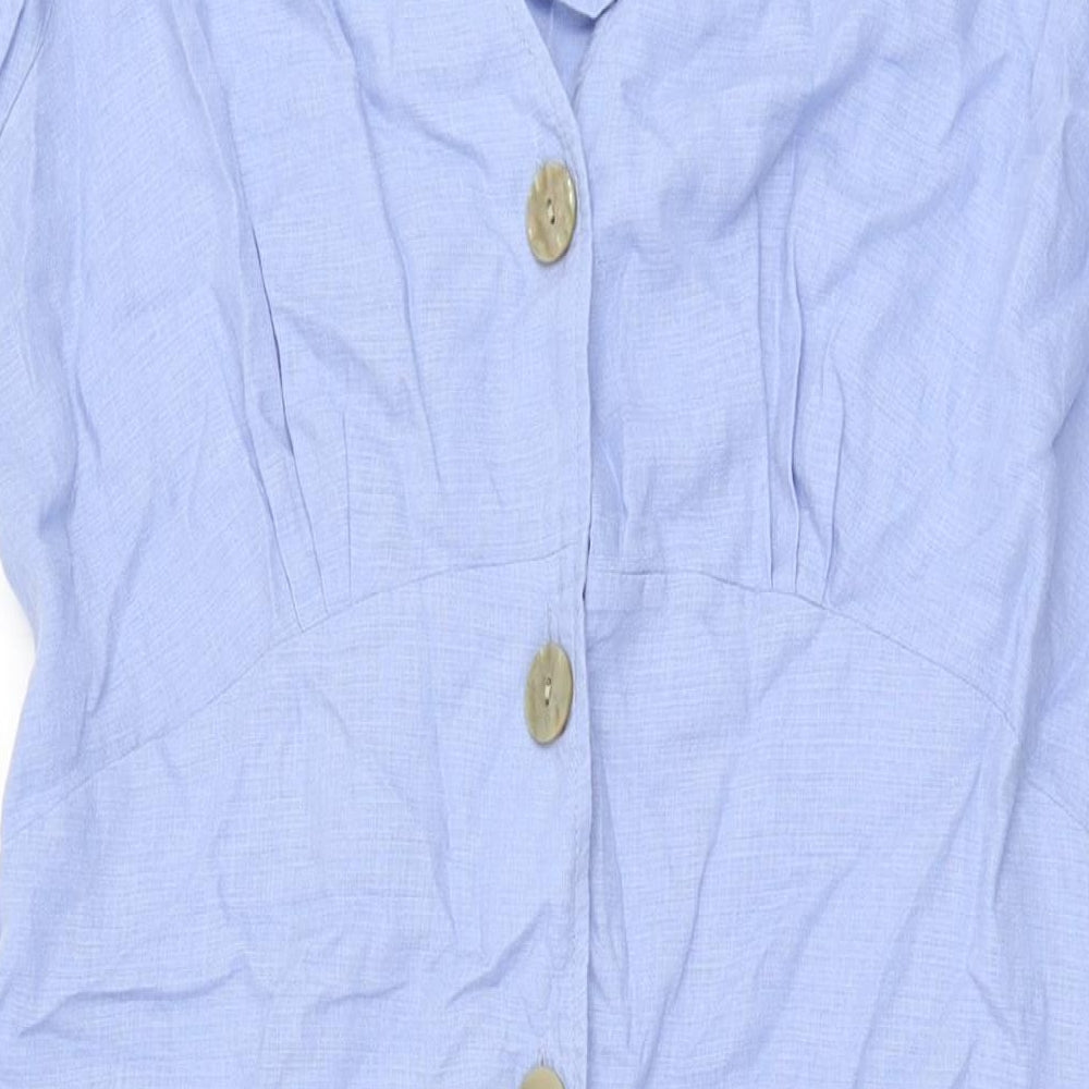 NEXT Womens Blue Lyocell A-Line Size 14 V-Neck Button