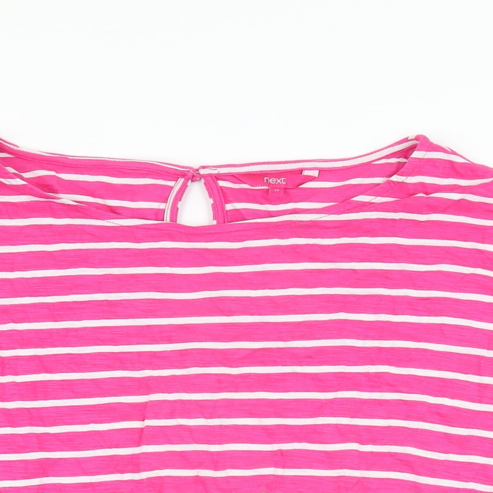 NEXT Womens Pink Striped Cotton Basic T-Shirt Size 12 Round Neck