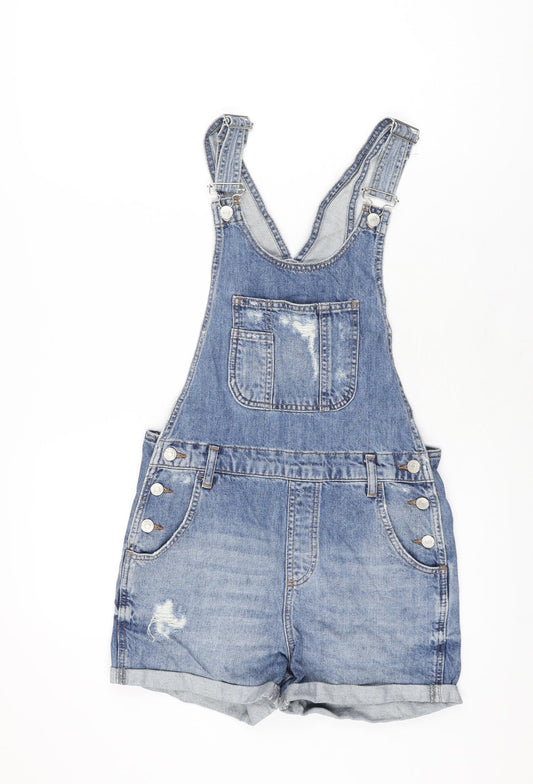 Topshop Womens Blue Cotton Dungaree One-Piece Size 8 L3 in Button