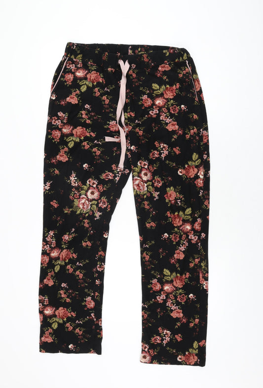 NEXT Womens Black Floral Polyester Top Pyjama Pants Size M Drawstring