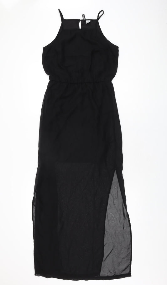 H&M Womens Black Polyester Maxi Size 10 Round Neck Button