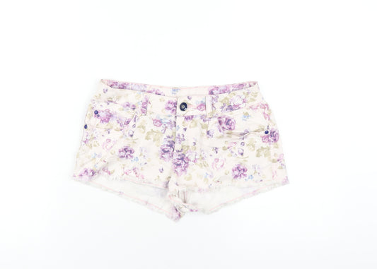 Denim & Co. Womens Pink Floral Cotton Cut-Off Shorts Size 10 Regular Zip