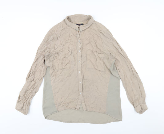 Bershka Womens Beige Polyester Basic Button-Up Size L Collared