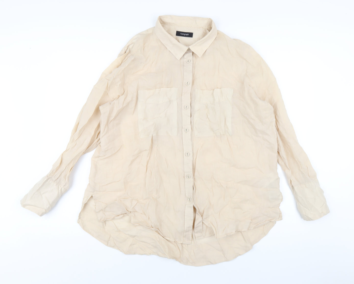 Autograph Womens Beige Ramie Basic Button-Up Size 18 Collared