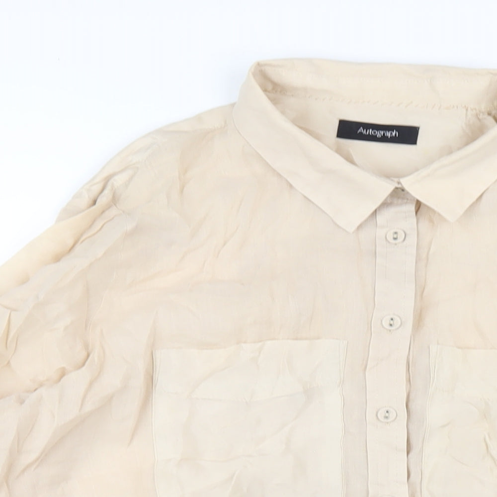 Autograph Womens Beige Ramie Basic Button-Up Size 18 Collared