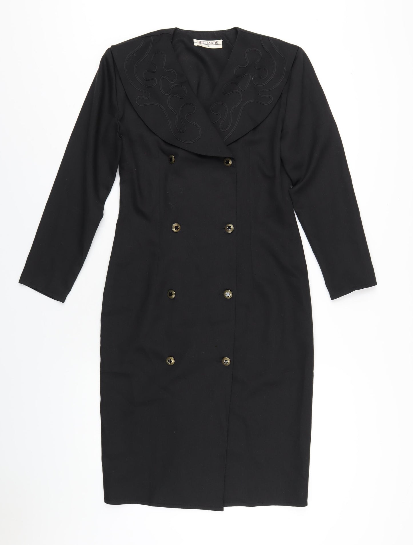 Richards Womens Black Polyester Jacket Dress Size 10 Collared Button