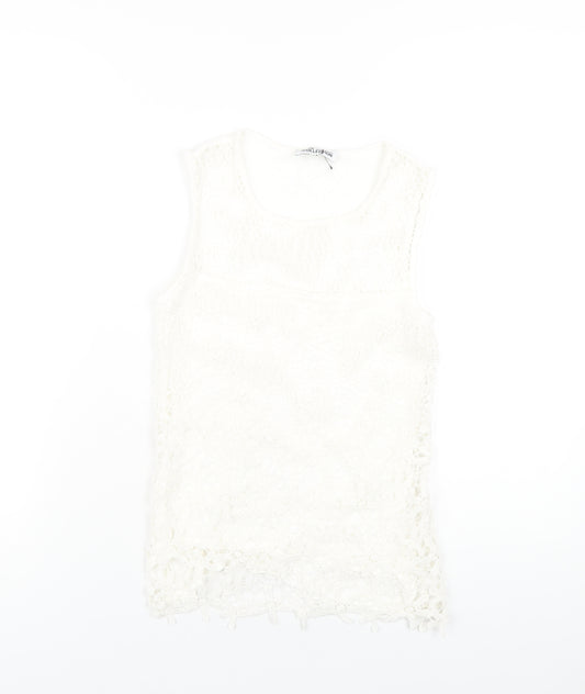 Debenhams Womens White Viscose Basic Tank Size 6 Round Neck