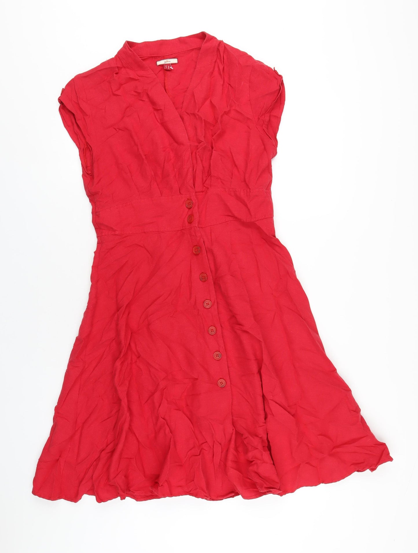 Joe Browns Womens Red Linen A-Line Size 12 V-Neck Button