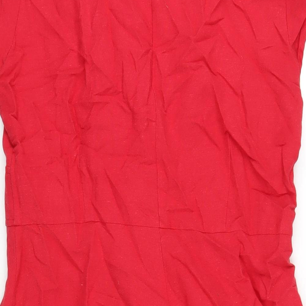 Joe Browns Womens Red Linen A-Line Size 12 V-Neck Button