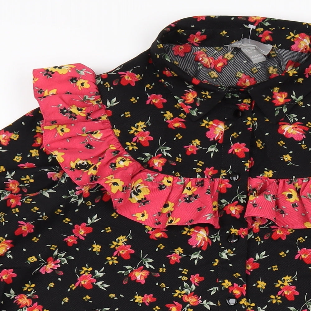 ASOS Womens Black Floral Polyester Shirt Dress Size 10 Collared Button