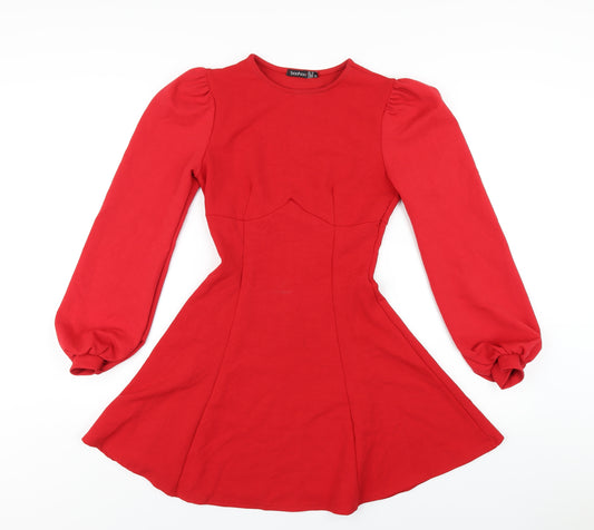 Boohoo Womens Red Polyester A-Line Size 10 Round Neck Pullover