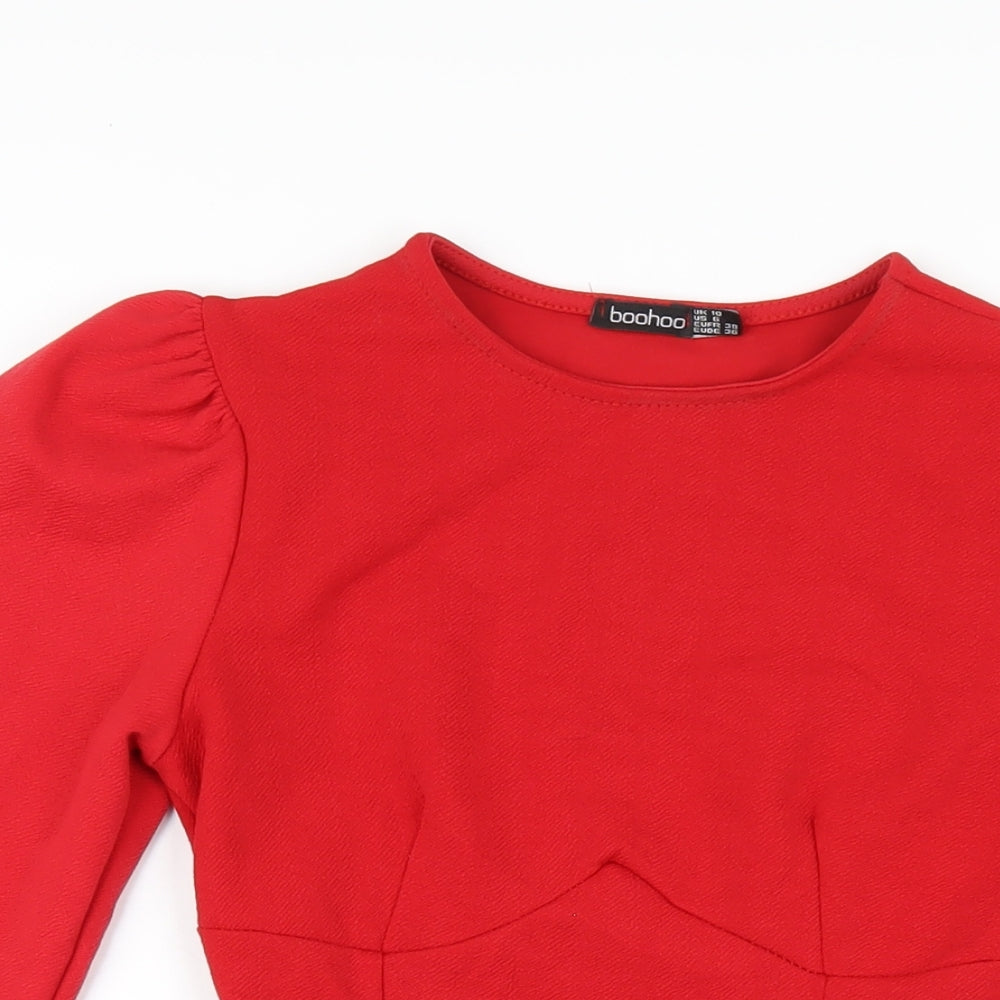 Boohoo Womens Red Polyester A-Line Size 10 Round Neck Pullover