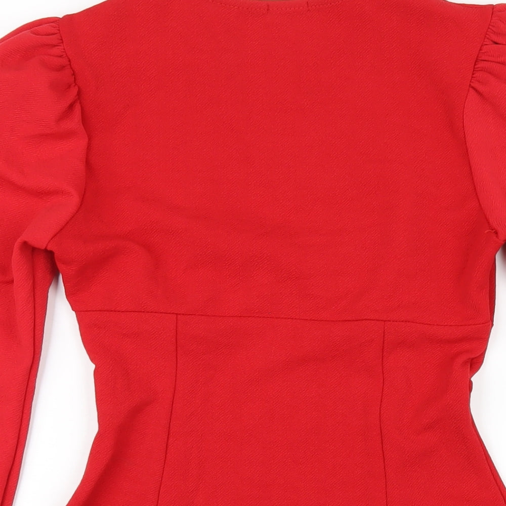 Boohoo Womens Red Polyester A-Line Size 10 Round Neck Pullover