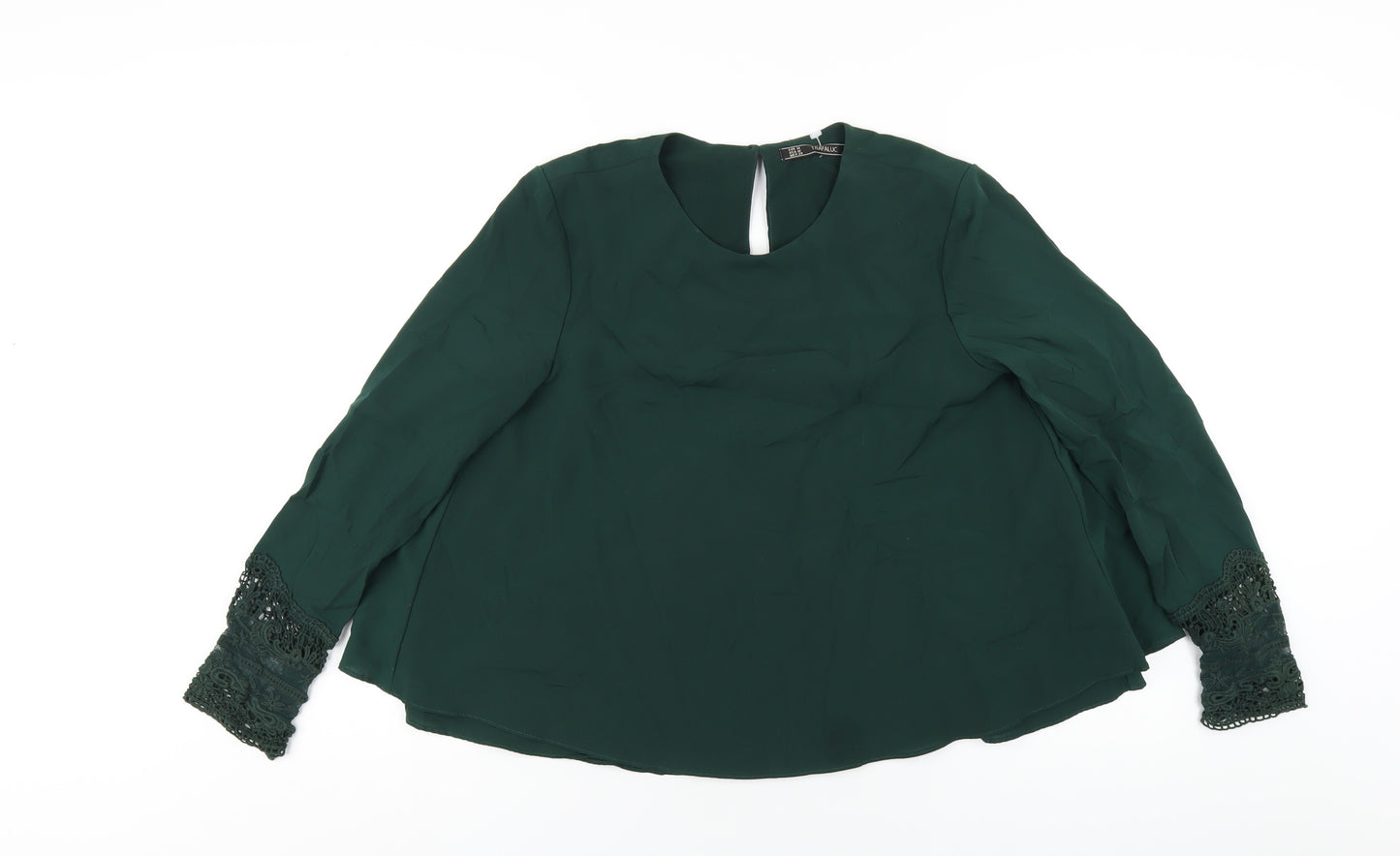 Zara Womens Green Nylon Basic Blouse Size M Round Neck