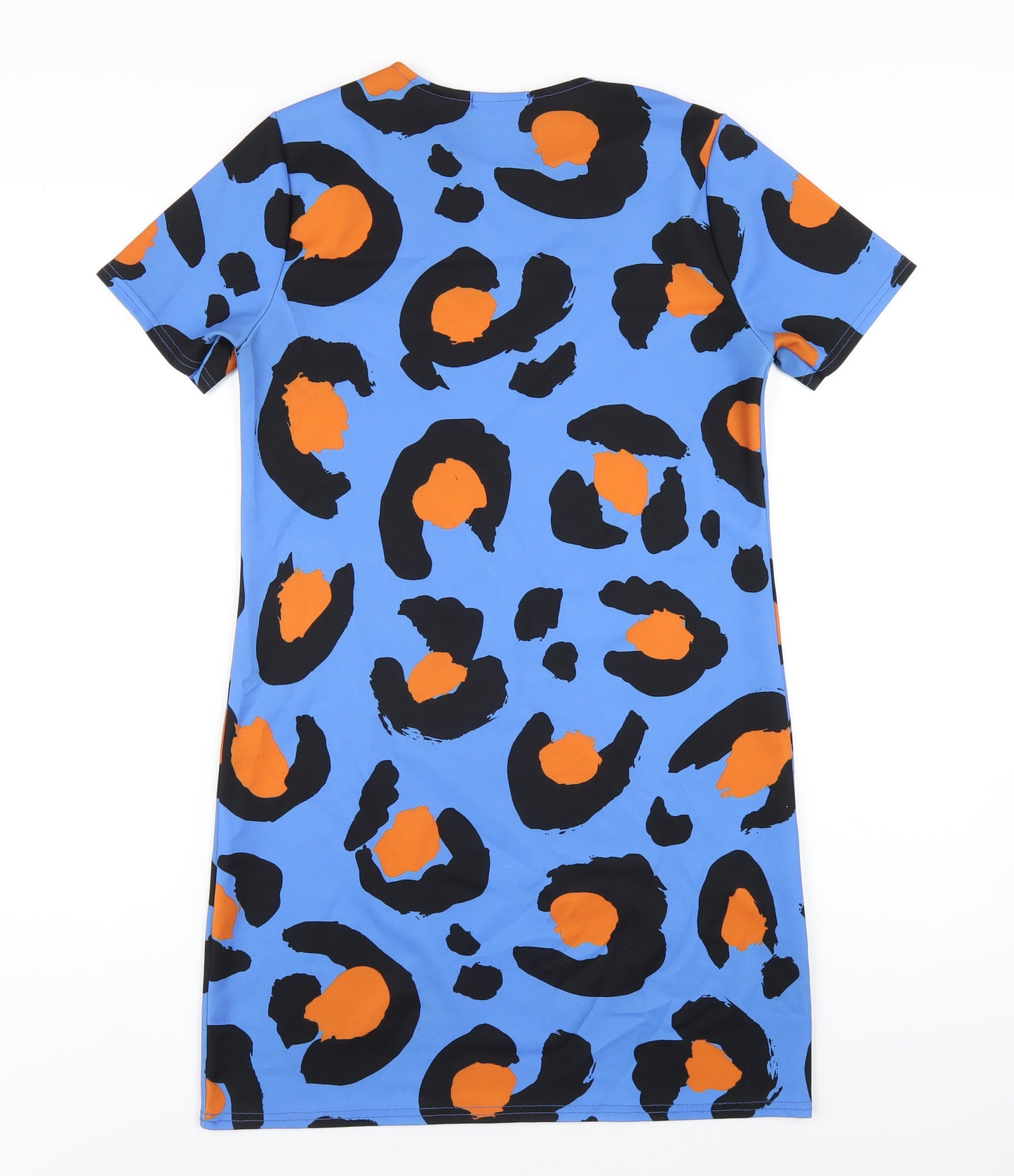 prettylitt Womens Blue Animal Print Polyester T-Shirt Dress Size 6 Round Neck Pullover - Leopard Print