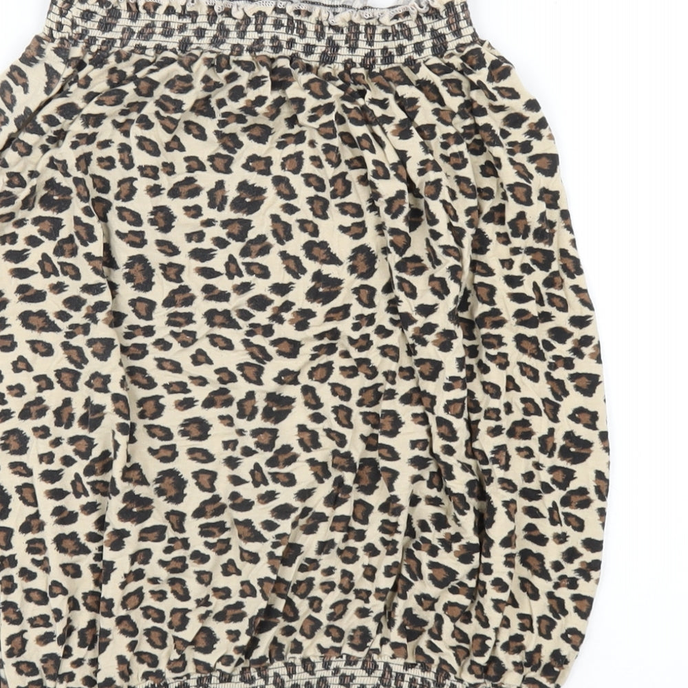 Studio Womens Beige Animal Print Viscose Basic T-Shirt Size 12 Square Neck - Leopard Print