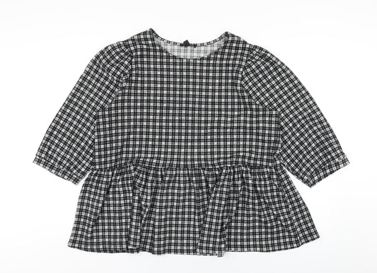 New Look Womens Black Plaid Polyester Basic T-Shirt Size 16 Round Neck