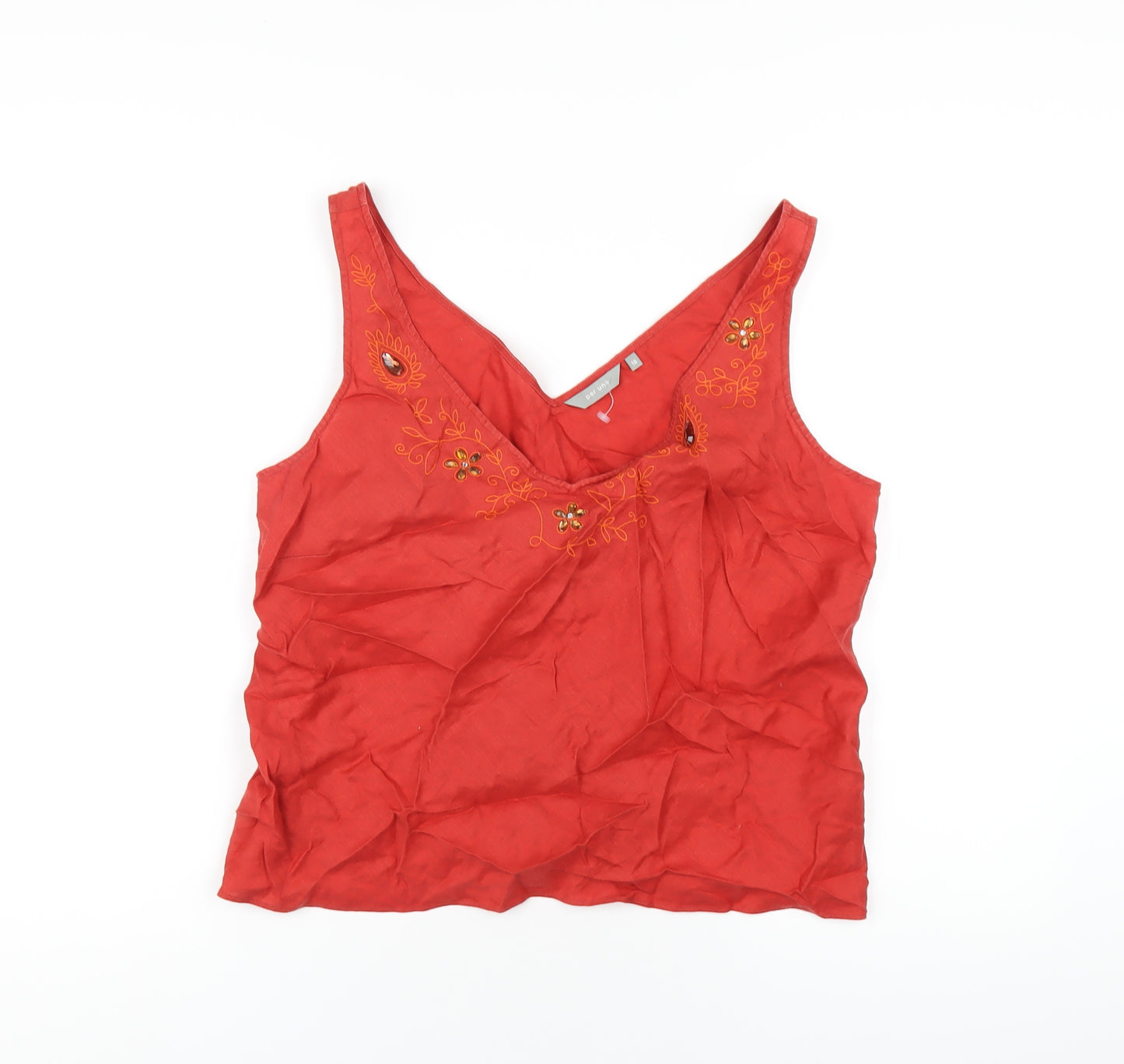 Per Una Womens Red Linen Basic Tank Size 18 V-Neck