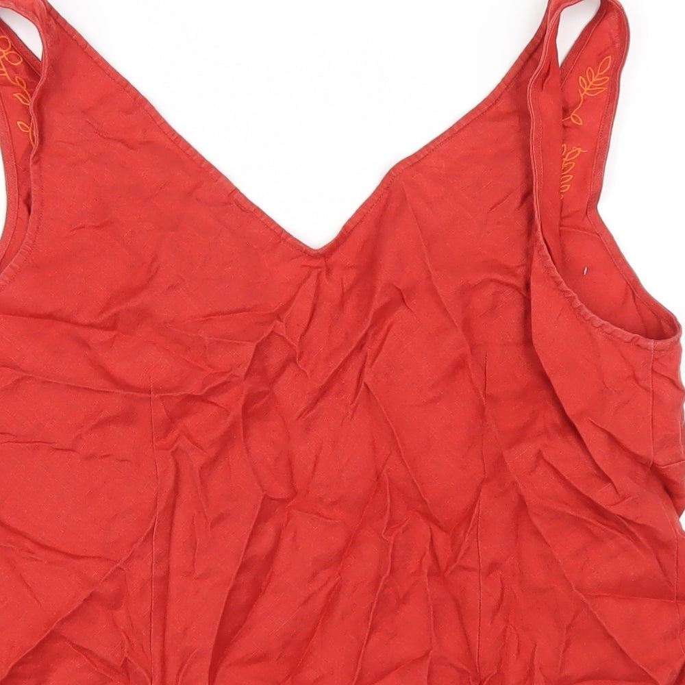 Per Una Womens Red Linen Basic Tank Size 18 V-Neck