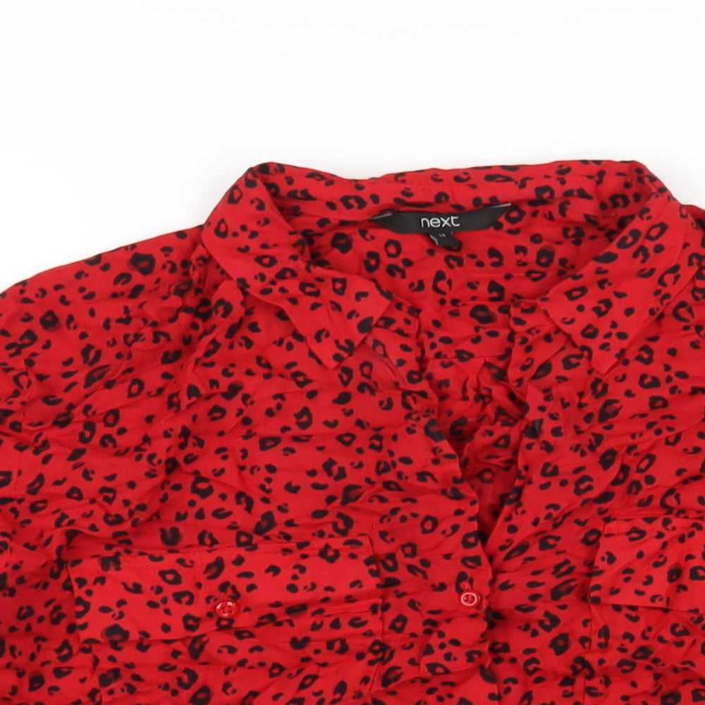 NEXT Womens Red Animal Print Modal Basic Button-Up Size 14 Collared