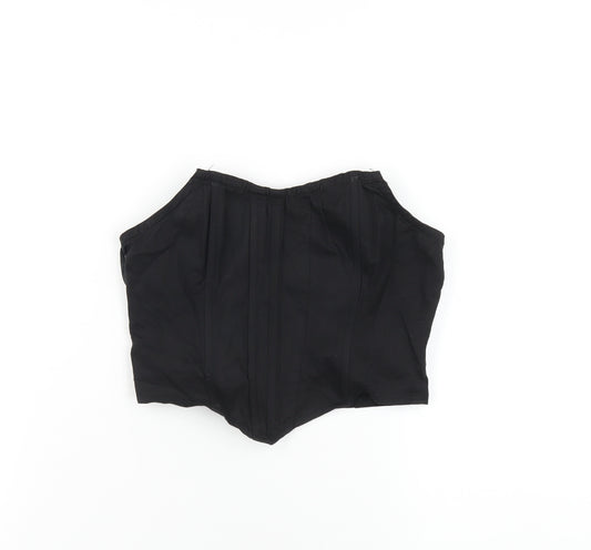 Missguided Womens Black Cotton Cropped Blouse Size 6 Square Neck - Corset