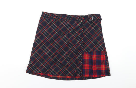 NEXT Womens Multicoloured Plaid Cotton A-Line Skirt Size 14 Button