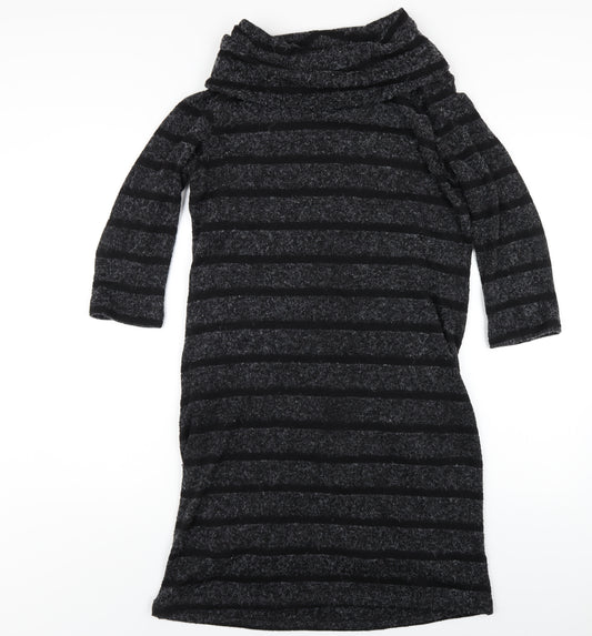 Marks and Spencer Womens Black Striped Polyester Jumper Dress Size 14 Roll Neck Pullover