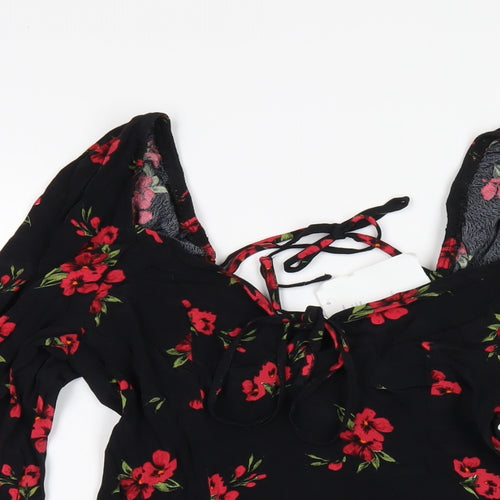 Urban Outfitters Womens Black Floral Viscose Playsuit One-Piece Size S Zip