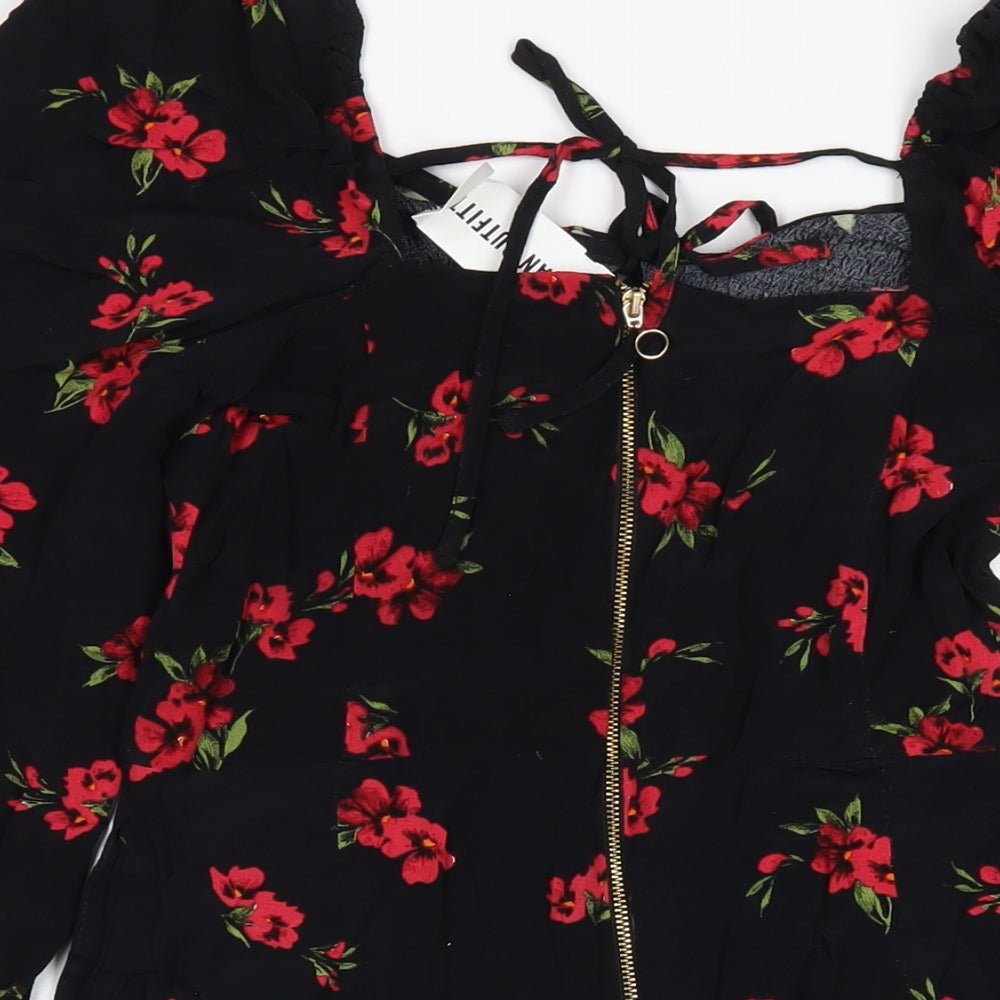 Urban Outfitters Womens Black Floral Viscose Playsuit One-Piece Size S Zip